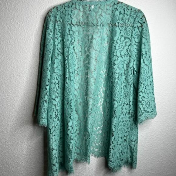 Isaac Mizrahi Live! Open Front 3/4 Sleeve Jasmine Green Tea Lace Kimono Sz L - Picture 2 of 8